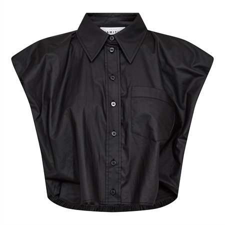 Sort coated kortærmet skjorte til kvinder fra Haute L'Amitié - Dinnie model HL10668 vist hos MAAK Shop